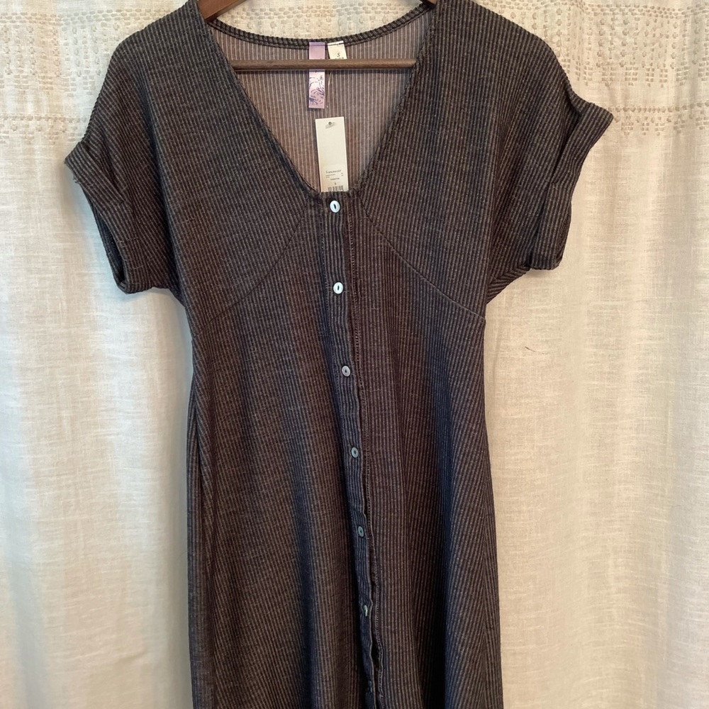 Above the knee sweater t shirt dress in charcoal